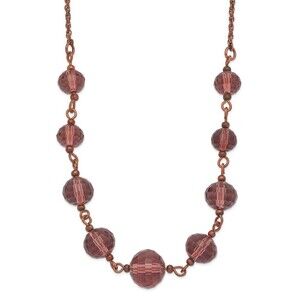 1928 Rose-tone Purple Glass Faceted Graduated Bead 16 inch Necklace with 3" ext